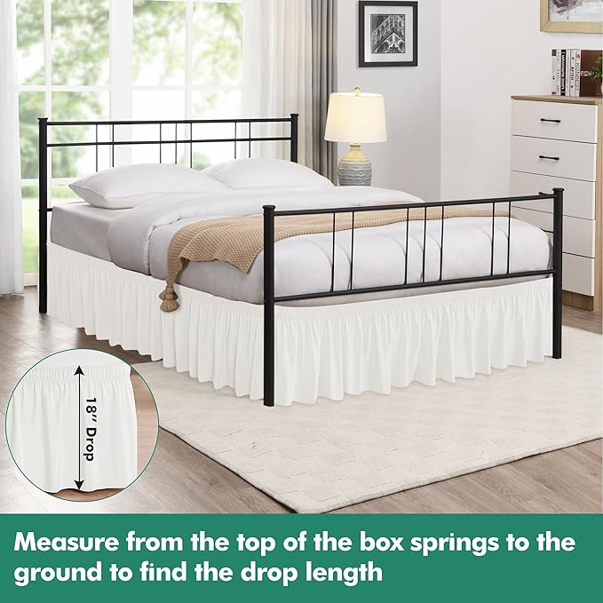 Biscaynebay Wrap Around Bed Skirts with Split Corners for King Beds 18" Drop, Ivory Adjustable Elastic Dust Ruffles Easy Fit Wrinkle Resistant Silky Luxurious Fabric Machine Washable