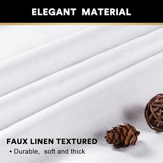 PrinceDeco Linen Texture Curtains 100% Blackout Curtains 64 inch Long 2 Panels Set for Bedroom Living Room Energy Saving Window Treatment Curtain Drapes, Burlap Fabric with White Liner，Pure White