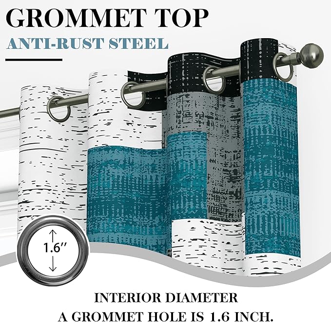 Rustic Blue Grey 100% Blackout Curtains for Bedroom 84 inch Long 2 Panels Set Gray Modern Abstract Geometric Black Out Curtains Insulated Room Darkening Window Drapes for Living Room, 52Wx84L