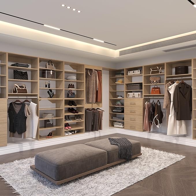 Medium Double Hanging Closet Unit, Modular Closet System, Wood Closet System Organizer with Storage for Walk In Closets, Clothing Rack Closet for Hanging Clothes, Bedroom, Wood, 31.5"W