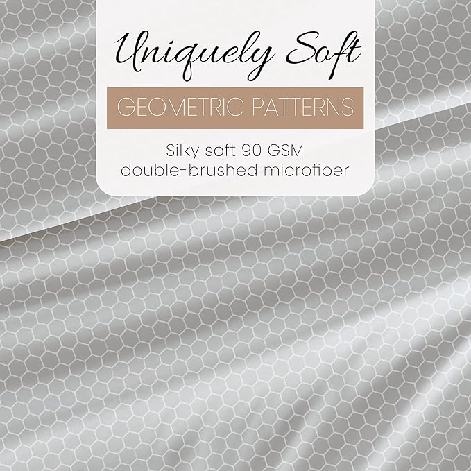 Linen Market Double-Brushed Patterned Microfiber Twin Sheet Set 3 Piece – Oeko-TEX Certified Ultra Soft & Wrinkle-Free - 16" Deep Pocket Sheets - Easy Care Twin Size - Honeycomb Light Gray