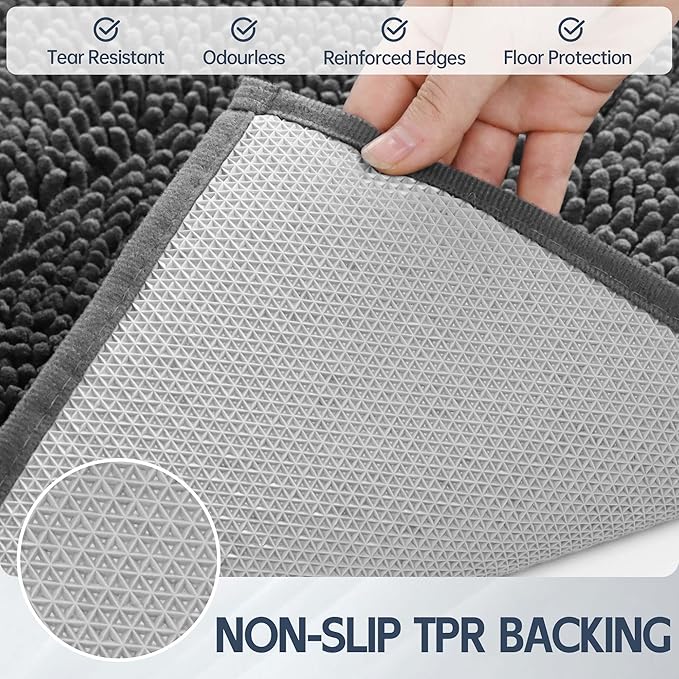 Dog Door Mat for Muddy Paws, 60" x 24" Chenille Absorbent Front Door Mat Inside, Large Runner Mud Mat for Dogs, Trap Dirt Washable Non Slip Outdoor Indoor Entrance Doormats, Grey