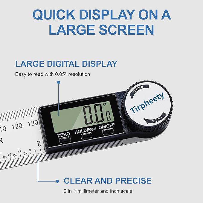 Tirpheety Digital Angle Finder Protractor, 3rd Generation Quick Display Angle Gauge Ruler, 7-Inch (200mm) Professional Measuring Tool for Woodworking, Carpentry, and Construction