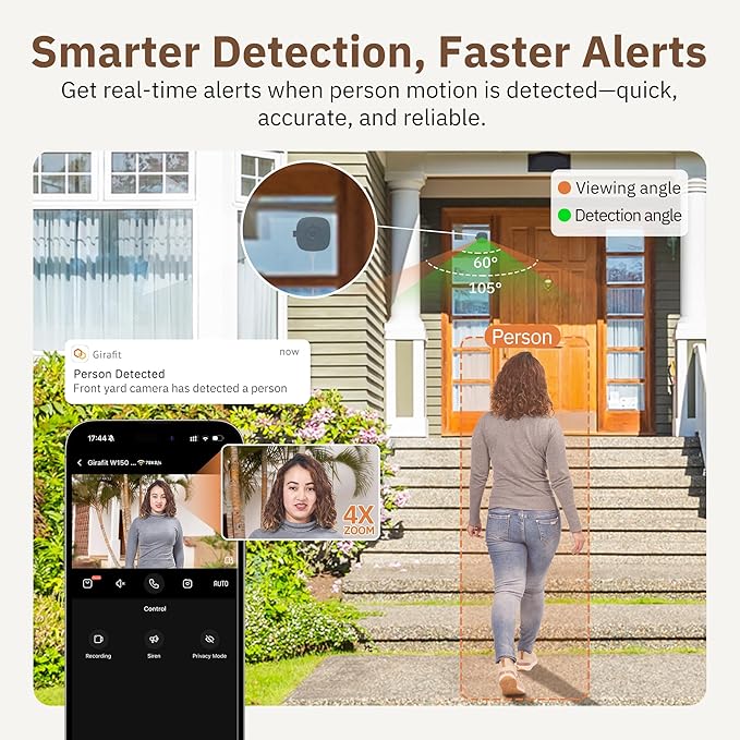 Girafit 3MP 2K Window Camera,2.4GHz & 5GHz WiFi Indoor Cameras for Home Security with ChroMax Al Color Night Vision,Person & Motion Detection,24/7 Recording,Easy & Quick Install