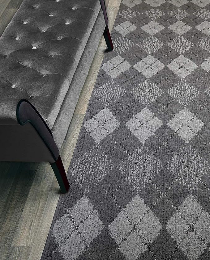 Custom Length Hallway Runner Rug,Slip Resistant,Squares Anthracite, 26 Inch X 6 feet, Sold and Priced Per Foot