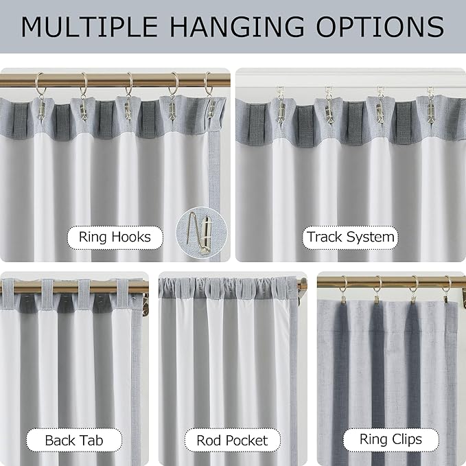 Vision Home Blue Fog Linen Full Blackout Curtains 90 inch Long for Bedroom Living Room Darkening Soundproof Window Panels Thermal Insulated Rod Pocket Back Tab Neutral Drapes 56" Wx90 Lx2