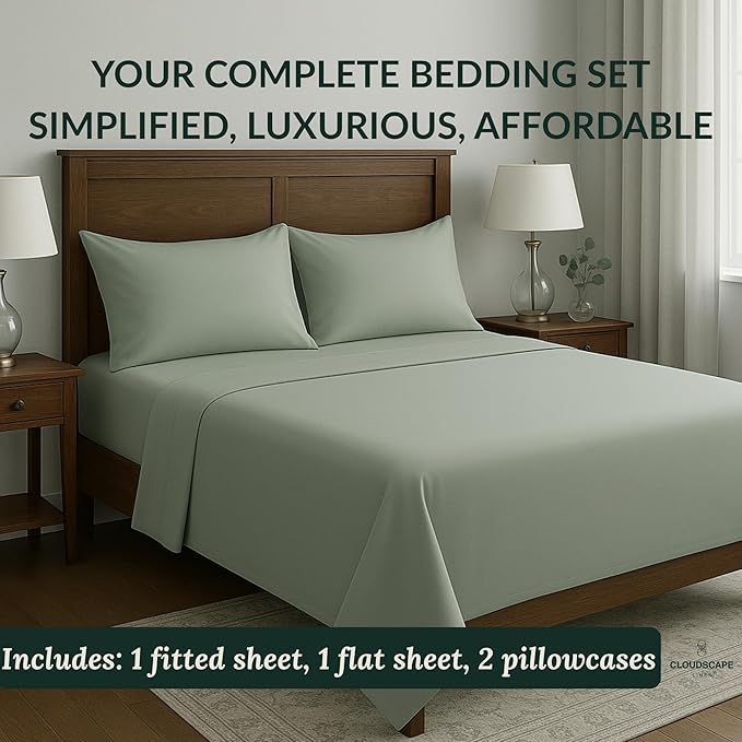 Cloud Scape Linen 100% Egyptian Cotton King Sheets Set – 400 Thread Count, 4-Piece Soft Hotel Quality Bedding Set,Deep Pockets up to 16”, Mineral