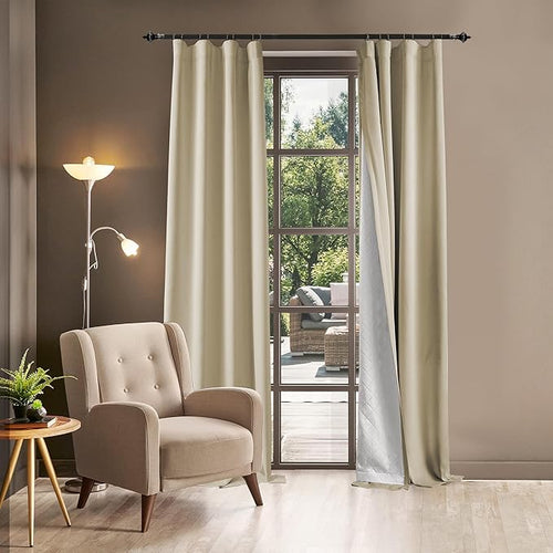 3-in-1 Layers Soundproof Fully Blackout Curtains 72 inch, Noise Canceling Thermal Insulated Back Tab Drapes for Living Room Kids Bedroom, with Hooks, Beige 50x72 Inch 1 Panel