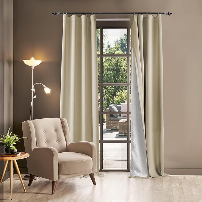 100% Blackout Thermal Insulated Curtains, 3 Layers Noise Absorbing, Soundproof Back Tab Drapes for Sliding Glass Door Baby Nursery Bedroom with Hooks, Beige 50x84 Inch Set of 1