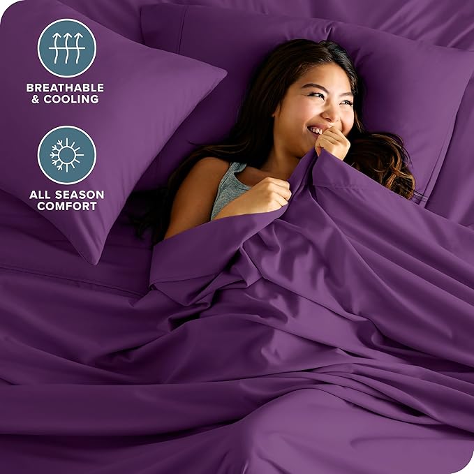 Bare Home Hotel Luxury Full Sheet Set, Extra Soft - 6 Piece Set - Deep Pockets - Easy Fit - Cooling & Breathable - Wrinkle, Fade, Stain Resistant - Includes 4 Pillowcases (Full, Plum)