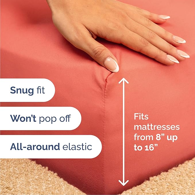 Queen 6 Piece Sheet Set - Cooling, Comfy & Breathable - Hotel Luxury Bedding, Includes Fitted Sheet for Women, Men, Kids and Teens - 1 Flat, 1 Fitted Sheet, 4 Pillowcases with Deep Pockets - Coral
