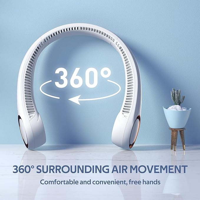 penkou Portable Neck Fan, Hands Free Personal Fan,360° Airflow,3-16 Running Hours, 72 Wind Outlets,4000mAh Battery USB Rechargeable,3-Speeds, Birthday Gifts for Men Women(White)