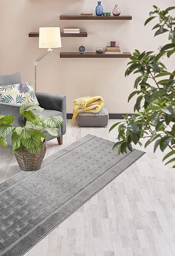 14 FT Long Non-Slip Washable Carpet Runner Rug with Rubber Backing, 26" X 14' Custom Size Floor Mat for Kitchen Hallway Stairs Bedroom Bathroom Entryway, Labyrinth Grey, Your Choice of Length