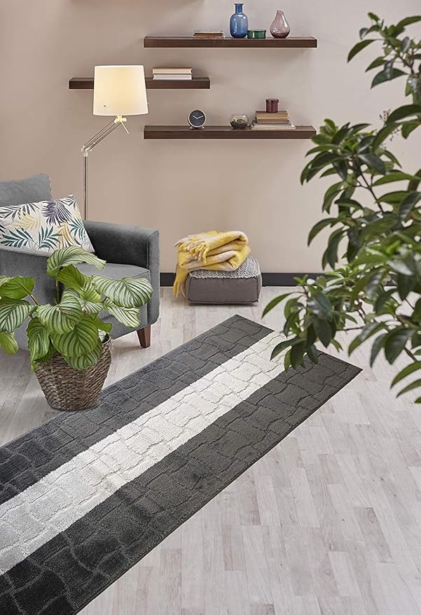 Custom Length Hallway Runner Rug,Slip Resistant,Puzzle Anthracite, 26 Inch X 21 feet, Sold and Priced Per Foot
