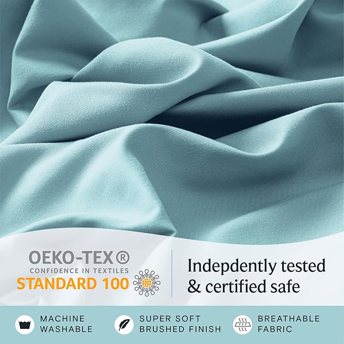 LuxClub 5 PC Split King Sheet Set, Deep Pockets Wrinkle Free Cooling Bed Sheets Hotel Bedding for Women, Men, Includes 2 Fitted Sheet, 1 Flat Sheet and 2 PillowcasesAqua