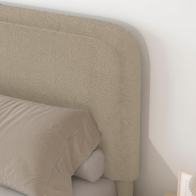 BarnFurin Boucle Upholstered Bed Frame King Size/Cloud Bed Frame/Soft Rounded Corners Headboard/Low Profile/No Box Spring Needed/Beige