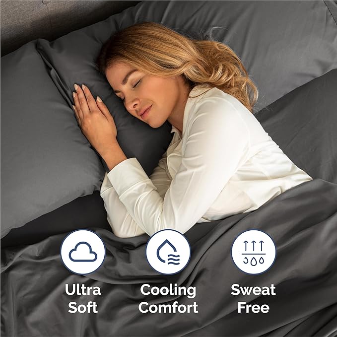 Split King 7 Piece Sheet Set - Cooling & Breathable - Hotel Luxury Bedding, Includes Fitted Sheets for Women, Men, Kids & Teens - 1 Flat, 2 Fitted Sheets, 4 Pillowcases with Deep Pockets - Charcoal