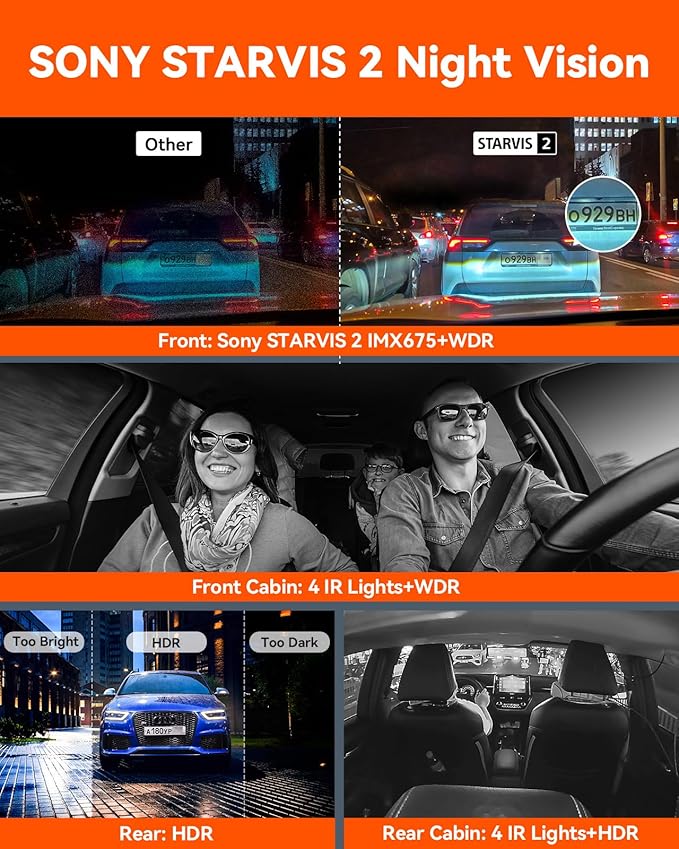 Vantrue N5 4 Channel WiFi 360° All Sides Dash Cam, STARVIS 2, IR Night Vision, 2.7K+1080P*3 Front Rear Inside Dashcam, Voice Control, GPS, 24 Hours Buffered Parking Mode Dash Camera, 512GB Max (N5)