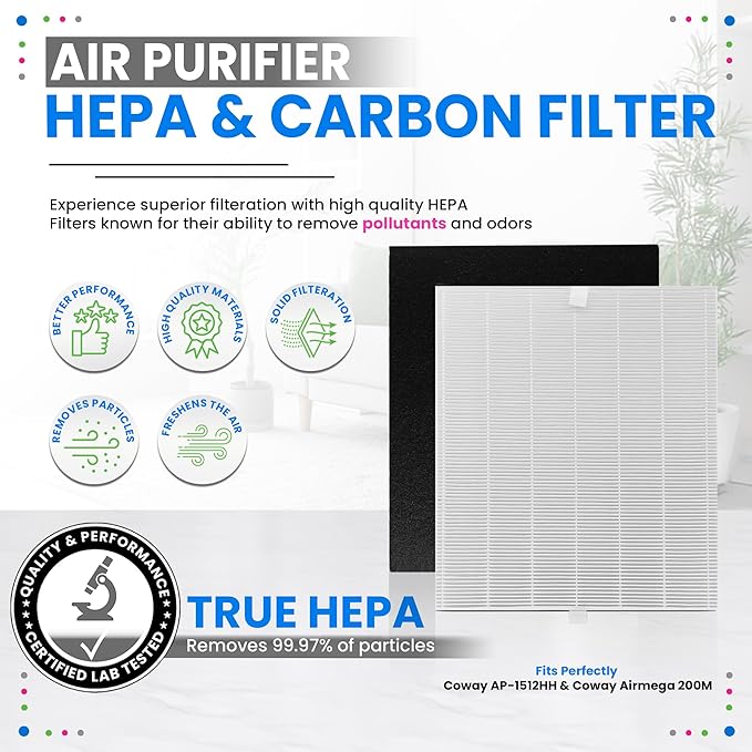 Bagean AP-1512HH Filter Compatible with Coway Airmega AP-1512HH & 200M Air Purifier - Fit Coway Filter Replacement - H13 True HEPA Filters Removes 99.97% particles Freshens the Air (2 HEPA + 4 Carbon)