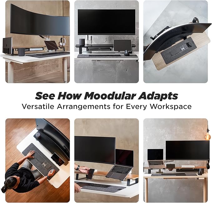 ULTRARM Moodular Wooden Monitor Stand 45.6” (116cm) Large Desk Organizer with Metal Slide Rails for Drawer, Tray, Laptop, Tablet, Phone & Headphones Customizable Riser for Organized Workspace Oak