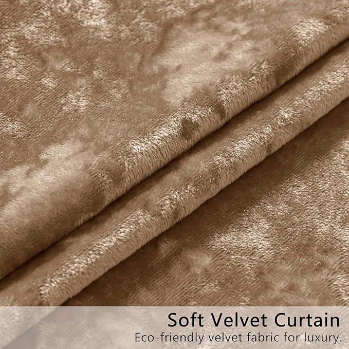SMILETIME Amber Beige Crushed Velvet Curtains 52x108 inch Luxurious Thermal Insulated Soundproof Drapes for Living Room Bedroom Office Soft and Durable Light-Filtering Window Treatments, 2 Panels
