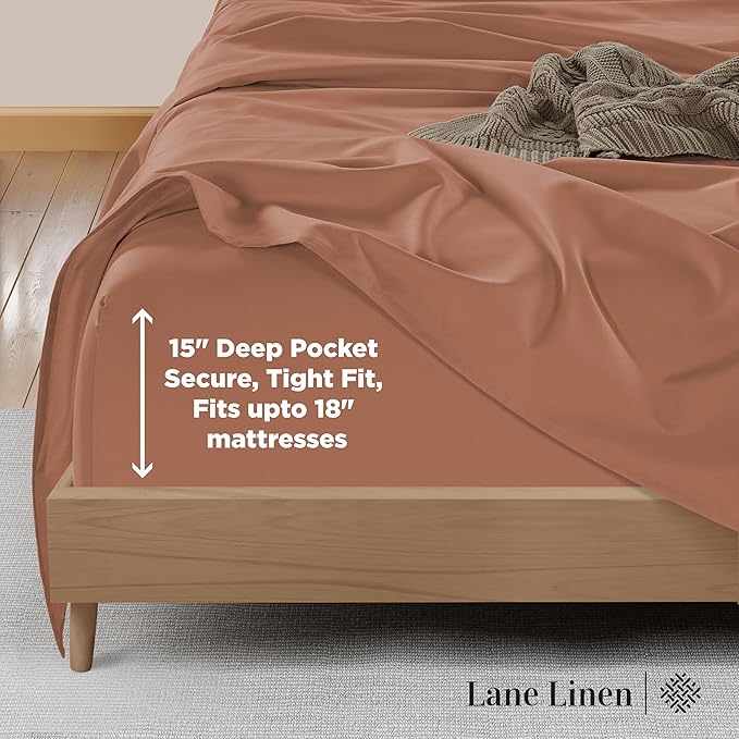 LANE LINEN California King Sheet Sets - 600 Thread Count Cal King Sheet Set - 100% Cotton Sheets Cal King - Ultra Soft Cal King Sheets Set - Sateen Weave California King Bed Sheet Set - Rose Dawn