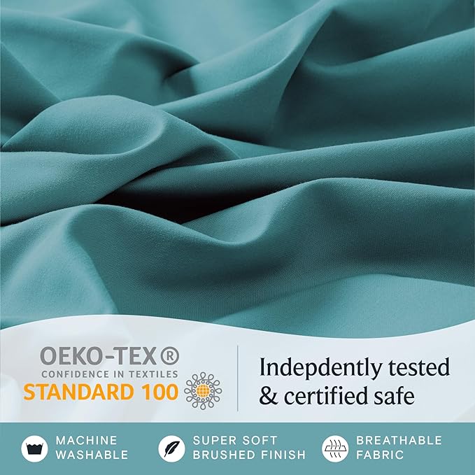 LuxClub 3 PC Twin Sheet Set, Deep Pockets Wrinkle Free Cooling Bed Sheets Hotel Bedding for Women, Men, Kids & Teens, Includes 1 Fitted Sheet, 1 Flat Sheet and 1 Pillowcase-Silky Soft Teal