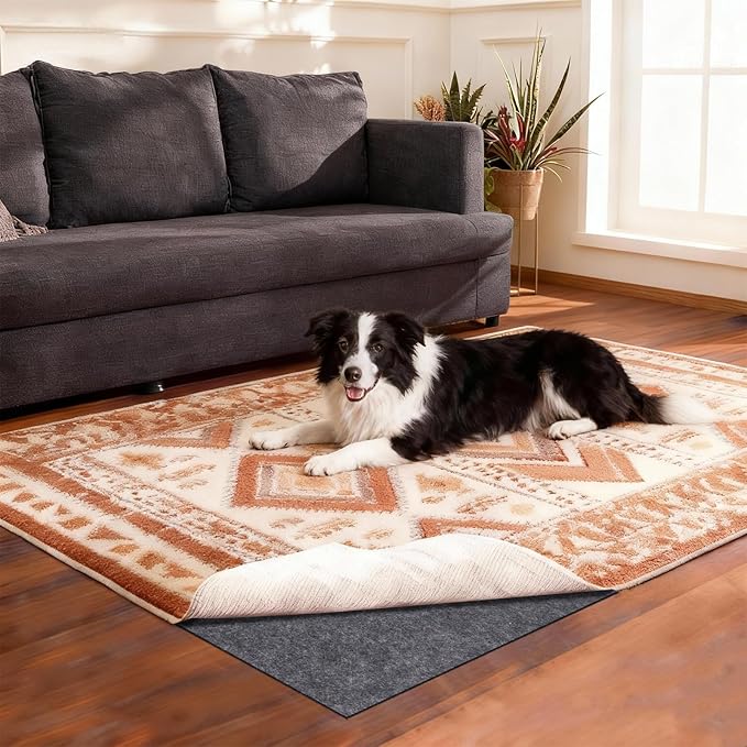 Rug Pad Waterproof Non-Slip 4x6 ft, 1/8" Thick Felt Cushion Pad for Area Rugs – Protects Hardwood, Tile & Laminate Floors – Keeps Rugs Flat & Secure