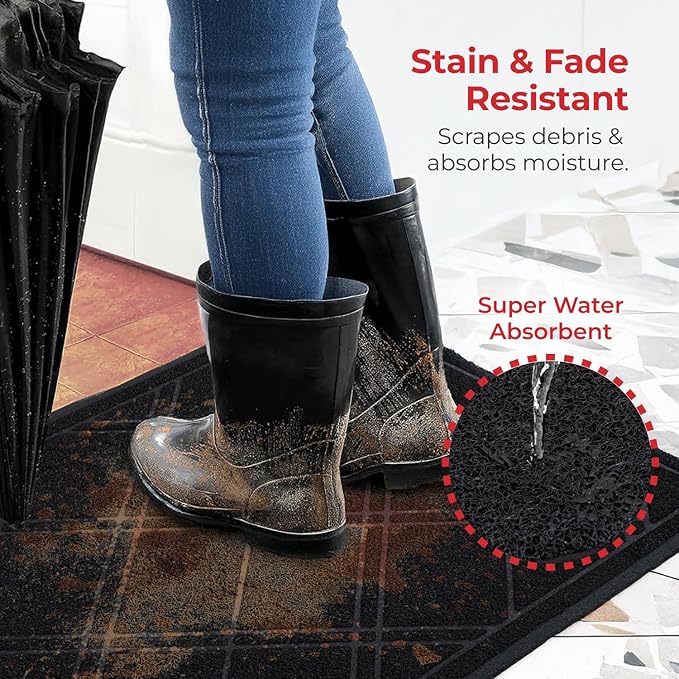 SlipToGrip Universal Entryway Door Mat - 42 x 35 Inch Plaid Floor Mat for Indoor and Outdoor Use - No-Slip, Washable, Patio, or Garage