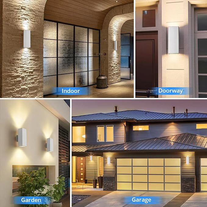 wowlite Modern Porch Lights White 2 Pack, Dust to Dawn Outdoor Light, Waterproof Outdoor Wall Lights Exterior Up and Down Lighting, 13" Square Outdoor Wall Sconce Lights for House Garage Front Door