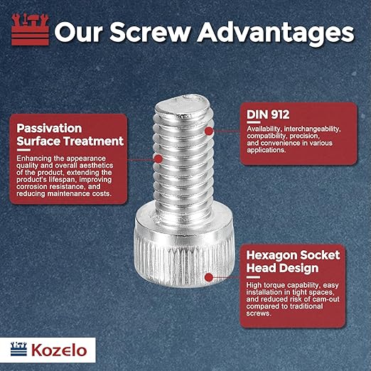 Kozelo 30pcs Socket Head Cap Screws - [M6-1 x 12mm] 304 Stainless Steel Allen Socket Drive for Electrical Motor 3D Printing Fan Engine Replacement Use, Silver