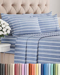 Cal King 6 Piece Sheet Set - Cooling & Breathable - Hotel Luxury Bedding, Includes Fitted Sheet for Women, Men, Kids & Teens - 1 Flat, 1 Fitted Sheet, 4 Pillowcases with Deep Pockets - Blue Stripes