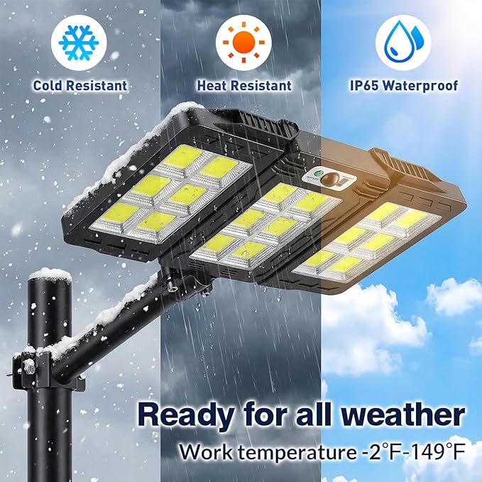 JWT Solar Street Lights Outdoor Waterproof - Solar Powered Parking Lot Light Dusk to Dawn 7000LM, 3-Head Folding Motion Sensor Commercial LED Solar Flood Lights Waterproof Remote Control for Outside