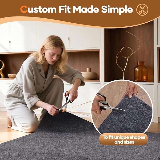 Veken Non Slip Cushioned Rug Pad Gripper 9 x 12 Ft, Felt and Silicone Backing, 3/8 inch Thick Carpet Liner for Hardwood Floors and Finishes, Under Area Rugs Anti Skid Mat, Keep Rugs Safe and in Place