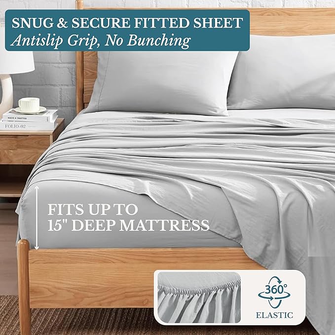 Casa Platino California King Bed Set, Pre-Washed Ultra Soft & Cozy Sheets, Brushed Microfiber Fabric, 4 Piece Set, California King Size Sheets Set with Deep Pockets – Silver