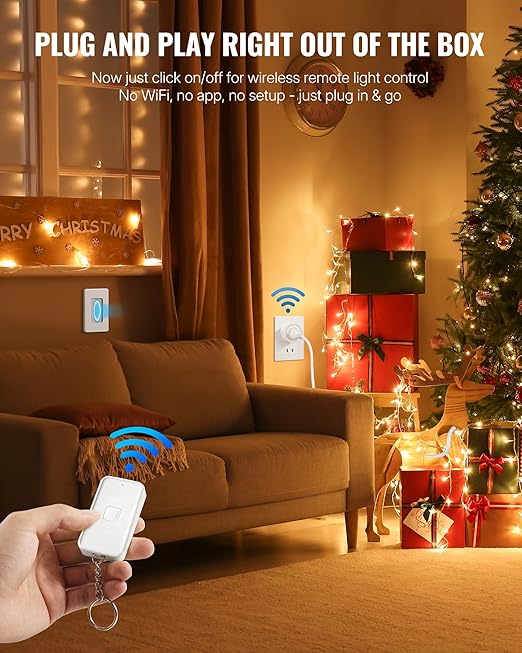 Remote Control Outlet, WILAWELS Remote Outlet Switch with Magnetic Base, Wireless On Off Power Switch for Lights, Lamps, Fan, Home Appliance, 100ft RF Range, 10A/1250W, Pre-Programmed W14RC1106