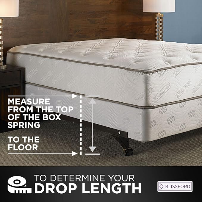 BLISSFORD White Bed Skirt - Twin XL 14 inch Drop - with Split Corners - Cotton Blend Ruffle Bed Skirt, Dust Ruffle for Extra Long Twin Size Bed, Dorm White Bedskirt, Machine Washable