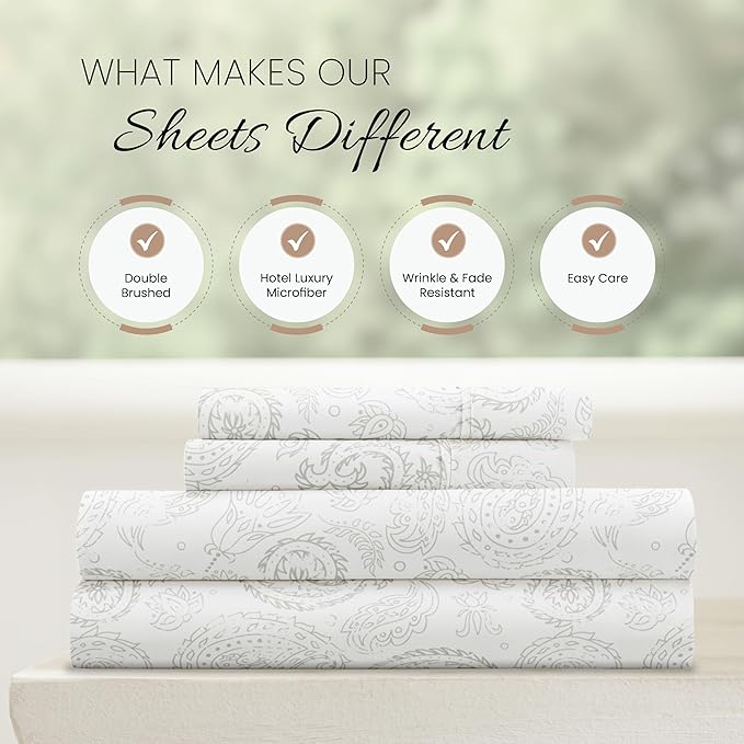 Linen Market 4 Piece Queen Sheet Set (Gray Floral) - Sleep Better Than Ever with These Ultra-Soft & Cooling Bed Sheets for Your Queen Size Bed - Deep Pocket Fits 16" Mattress