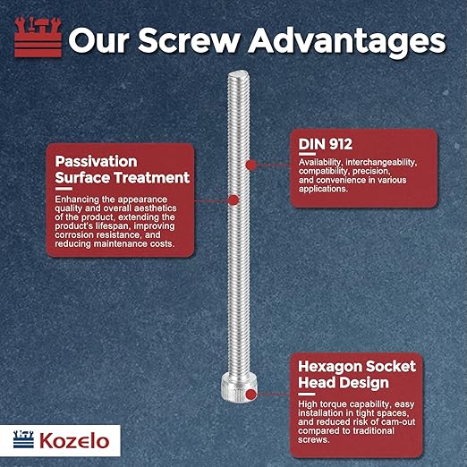 Kozelo 10pcs Socket Head Cap Screws - [M6-1 x 95mm] 304 Stainless Steel Allen Socket Drive for Electrical Motor 3D Printing Fan Engine Replacement Use, Silver