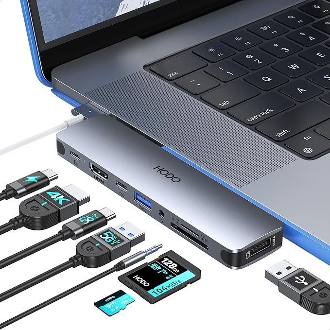 USB C Adapter Hub for MacBook Pro Air 2025-2018, Mac Adapter Multiport for MacBook 13" 15" 16", Mac Accessories Hub 8 in 2 with HDMI Thunderbolt 3 USB-C USB 3.0 2.0 SD/TF Card Reader