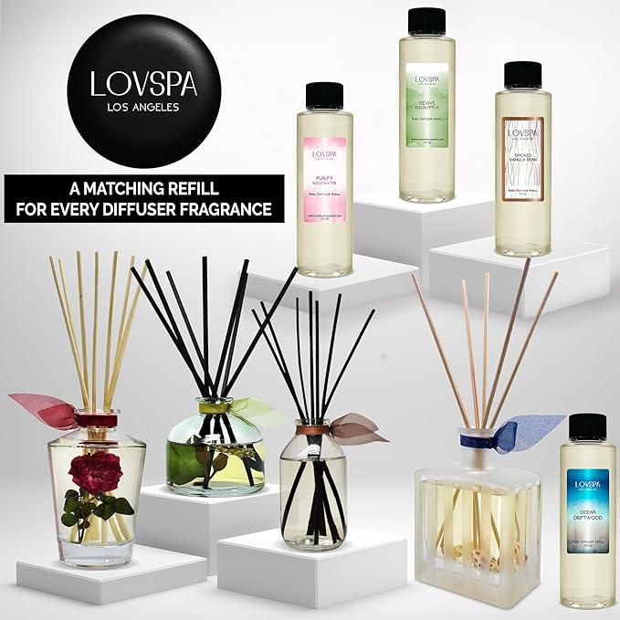 LOVSPA Reed Diffuser Set, Mandarin Lime & Basil Scented Oil Diffuser with Sticks, Home Fragrance Accessories for Bathroom Shelf Decor, Aroma Diffusers for Home or Office Desk, USA Made
