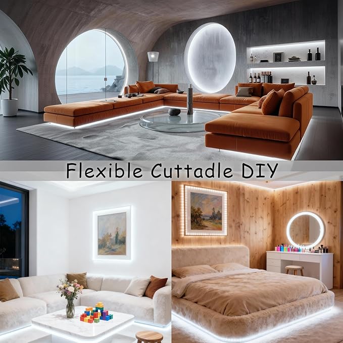 Led Strip Lights for Bedroom Dimmable 20 FT 360 Leds Rope Light Flexible Super Bright White Tape Lights for Ceiling Room Home Decor Luces Leds for DIY Living Room Kitchen Vanity Mirror Study Room