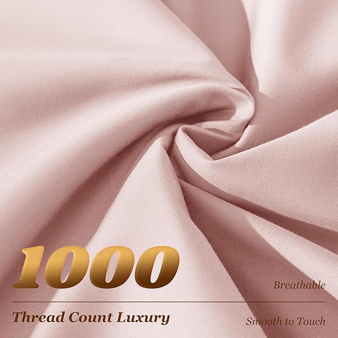 LBRO2M 1000 Thread Count 100% Egyptian Cotton Sheets Set California King Size, 4 Piece Sets Bed Sheet Deep Pocket Sheet Set 16" Soft Comfortable All Season (Clifornia King, Pink)