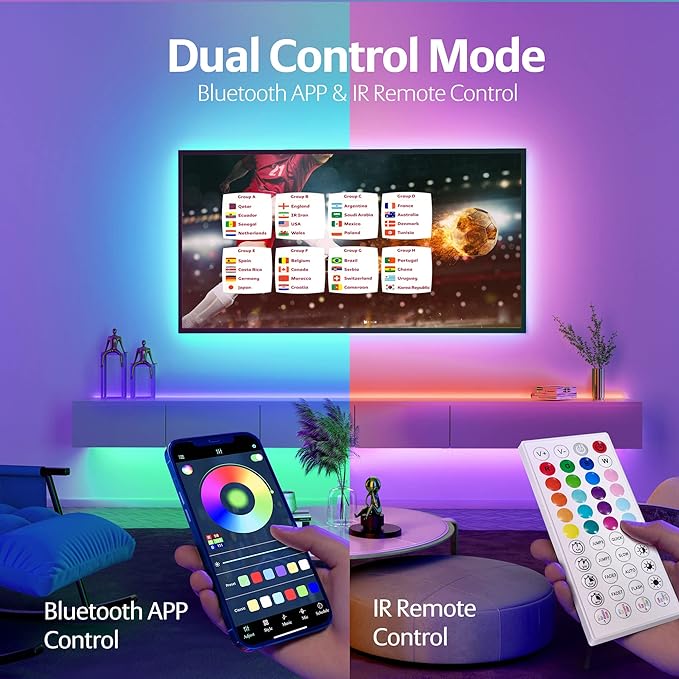 KEELIXIN LED Lights Music Sync RGB LED Strip Lights with APP & Remote Control