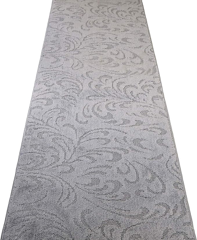 Custom Length Hallway Runner Rug,Slip Resistant,Floral Grey, 26 Inch X 8 feet, Sold and Priced Per Foot
