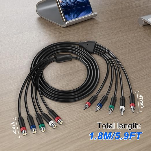 MEIRIYFA YPbPr Component Video Extension Cable 5RCA Female-to-Male Audio Video HD Component Cable for DVD Players, VCR, Camcorder, HDMI Crossover, Set Top Box (1.8M)