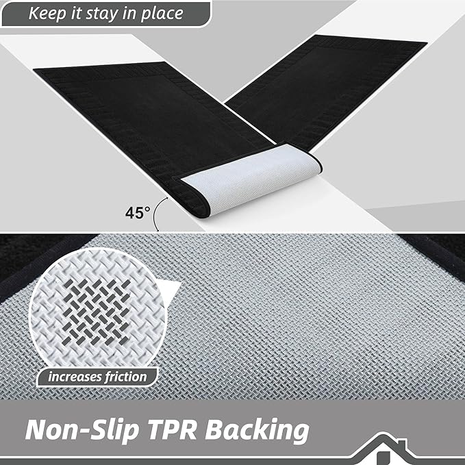 BEQHAUSE Door-Mat-Non-Slip Dirt Trapper Door Mats Low-Profile Front Door Mat Absorbent Floor Mats for Entryway Washable Mud Resistant Home Entrance Doormat, Black, 24"x60"