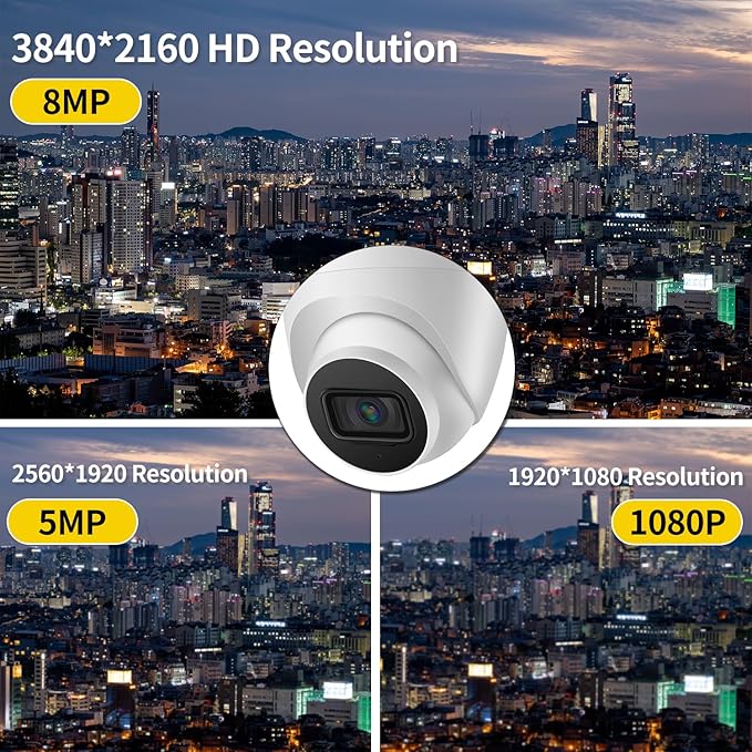 OHBET DahuaSecurity 4K 8MP PoE IP Dome Camera – Outdoor AI Security Turret Camera with Human & Vehicle Detection, 98ft IR Night Vision, IP67, Built-in Mic, Smart Surveillance for Home
