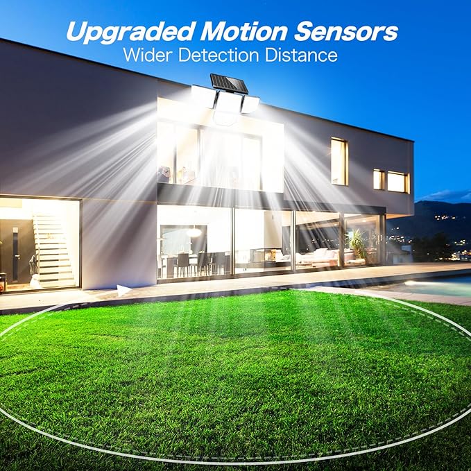 Adewalk 3000LM Outdoor Solar Light - Upgrade 4 Heads 188 LED Solar Motion Sensor Outdoor Lights, IP65 Waterproof Powered Light for Home Darkroom Backyard