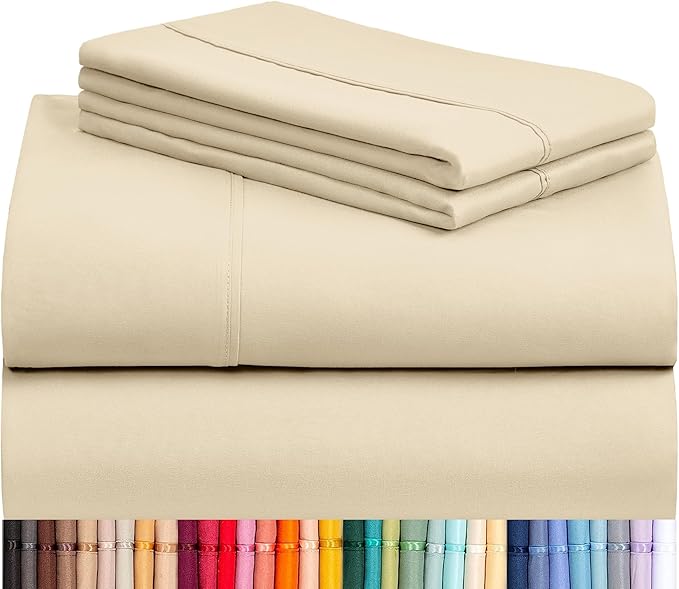 LuxClub 3 PC Twin Sheet Set, Deep Pockets Wrinkle Free Cooling Bed Sheets Hotel Bedding for Women, Men, Kids & Teens, Includes 1 Fitted Sheet, 1 Flat Sheet and 1 Pillowcase-Silky Soft Cream